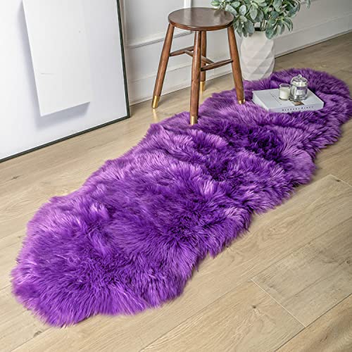 Ashler Faux Fur Rug, Fluffy Shaggy Area Rug Ultra Soft 2 x 6 Feet Sheepskin Fur Rug, Beige Fuzzy Rug Machine Washable Shag Rug, Nursery Decor Throw Rugs for Bedroom, Kids Room, Living Room