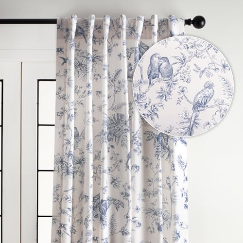 Maison d' Hermine Tailored Curtain 100% Cotton One Panel 50"x108" Curtains, Easy Hanging with a Rod Pocket & Loop for Living Rooms Bedrooms Offices, Jouy Paradis - Blue - Spring/Summer