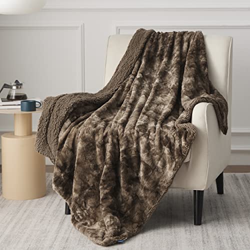 Bedsure GentleSoft Sherpa Fluffy Blanket Twin Size - Fleece Warm and Cozy Throw for Women Gift, Plush & Fuzzy Faux Fur Blanket for Couch, Sofa and Bed Decor, Tie Dye Design, Brown, 60x80 Inches