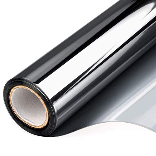 Window Privacy Film One Way Daytime Mirror Tint Treatments UV Heat Control Vinyl Stickers Sun Block Glass Paper Door Covering Reflective (Black Silver, 35.4 Inch x 26.2 Feet)