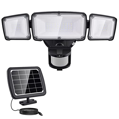 GLORIOUS-LITE Solar Security Lights 2400mAh LED Motion Sensor Light Outdoor, Rechargable 1600lm Solar Flood Light, 5500-6000K, IP 65 Waterproof for Garage, Yard, Porch, Entryways - Black