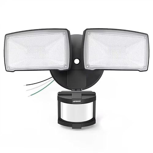 LEPOWER LED Security Lights Motion Sensor Light Outdoor, 30W 3200LM Motion Security Light, 5500K, IP65 Waterproof, 2 Head Motion Detector Flood Light for Garage, Yard, Porch, Black (Not Solar Powered)