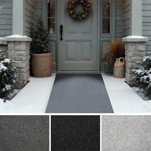 iCustomRug Hallway Runner Rug  3x8ft Charcoal, Indoor/Outdoor, Non-Slip Rubber Backing, Low-Profile All-Weather Carpet, Non-Shedding & Easy Care, Entryway Mat Ideal for High Traffic Areas