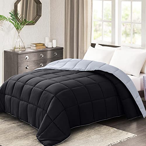 Homelike Moment Comforter King Size - Black Duvet Insert Down Alternative Bed King Comforter, Lightweight Bedding Comforters Quilted Soft All Season Reversible Black/Light Grey