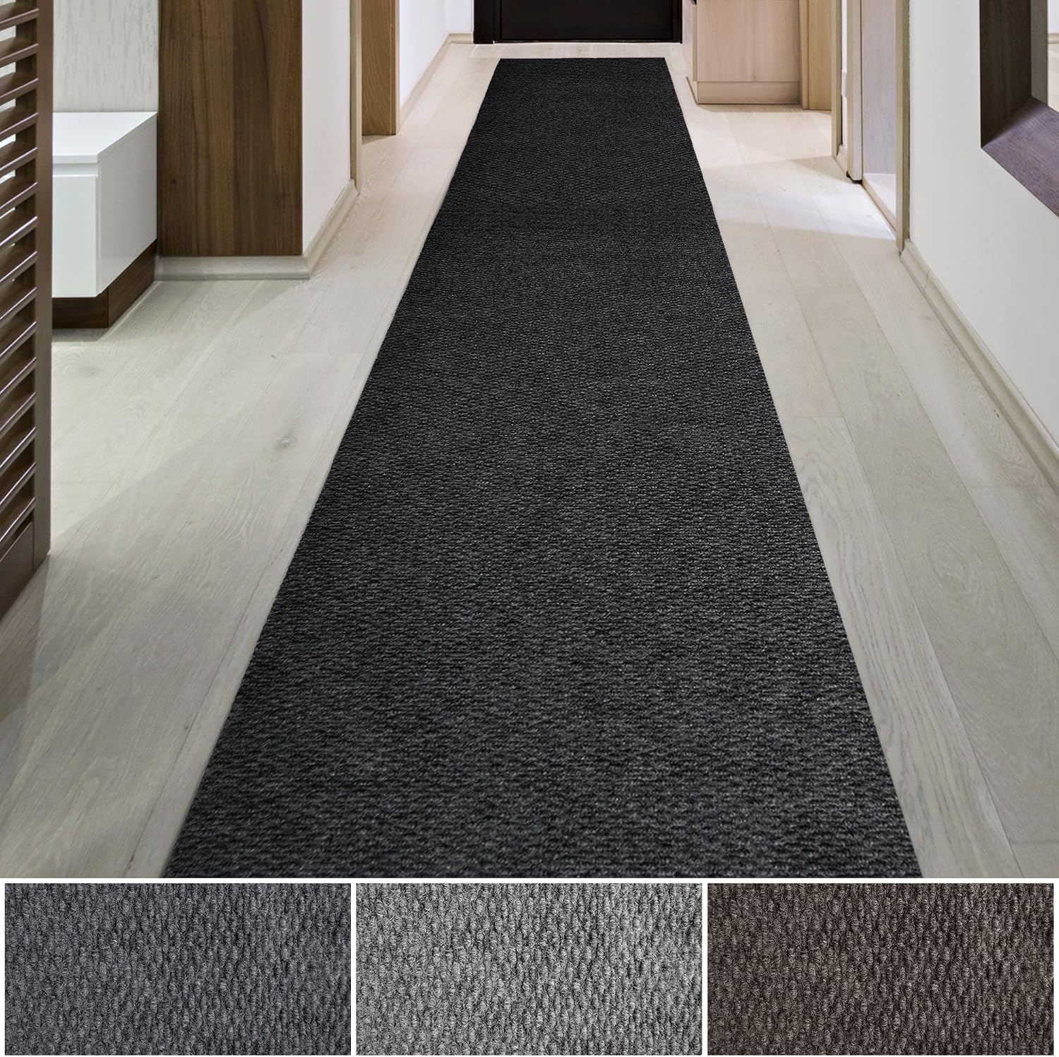 iCustomRug Spartan Weather Warrior Indoor/Outdoor Utility Berber Loop Carpet Runner with Non-Slip Thermoplastic Rubber Backing, 3ft X 42ft in Black