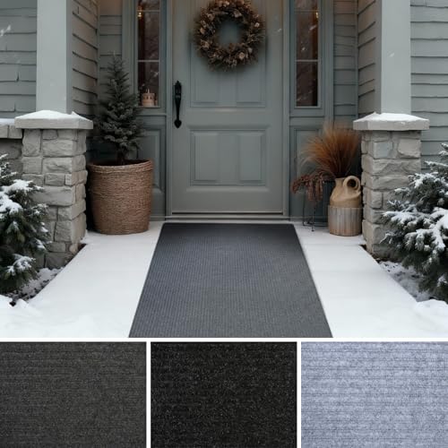 iCustomRug Ribbed Hallway Runner  3'x46' Charcoal, Indoor/Outdoor, Non-Slip TPR Rubber Backing, Low-Profile All-Weather Carpet, Non-Shedding & Easy Care, Utility Rug Ideal for High Traffic Areas