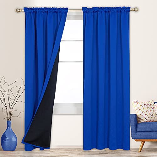Deconovo 100% Room Darkening Curtains 95 Inch Length, Total Sun Light Blocking Drapes with Back Liner, Solid Rod Pocket Curtains for Living Room(Black, 52W x 95L Inch, 2 Panels)