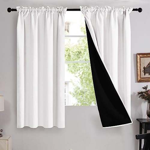 Deconovo 100% Blackout Curtains with Double Layer, 54 Inch Long Full Sun Light Blocking Thermal Curtains Rod Pocket, Sound Reduction Drapes for Dining Room(Pure White, 52W x 54L Inch, 2 Panels)