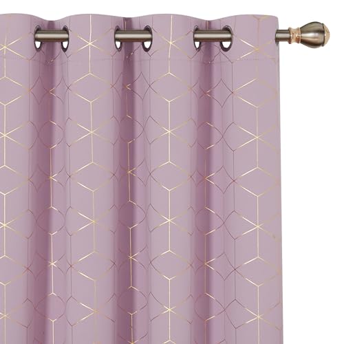 Deconovo Blackout Curtains Gold Diamond Foil Print Room Darkening Thermal Insulated Black, 52W x 95L Inch, Sun Blocking Grommet Curtain Panels for Living Room 2 Panels