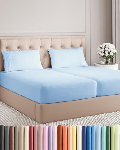 Split King Size 5 Piece Sheet Set - Light Blue