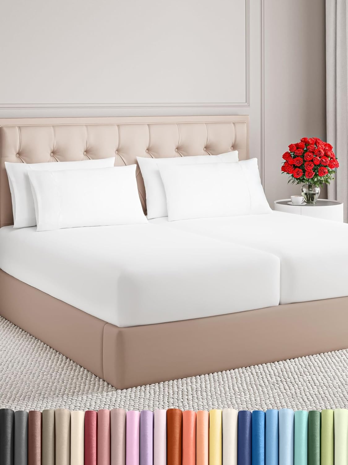 Split King Bed Sheet Set - White