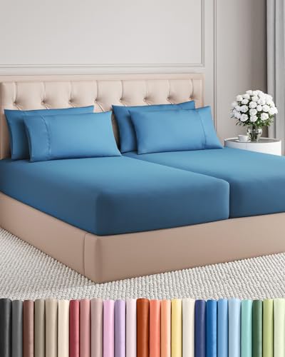 Split King 7 Piece Sheet Set - Denim Blue