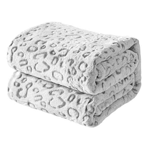 FY FIBER HOUSE Flannel Fleece Throw Blanket, Lightweight Cozy Plush Microfiber Bedspreads for Adults,90"X108",Grey Leopard