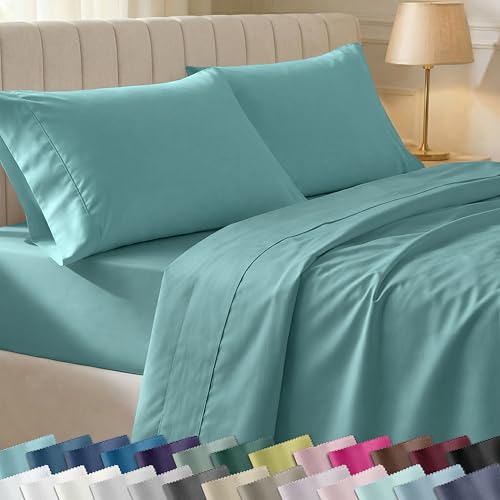 California Design Den Twin XL Sheet Sets - 400 Thread Count Sateen, 100% Cotton Sheets Set, Deep Pockets, Cooling and Durable Bedding for Dorm Rooms & Adults - Teal
