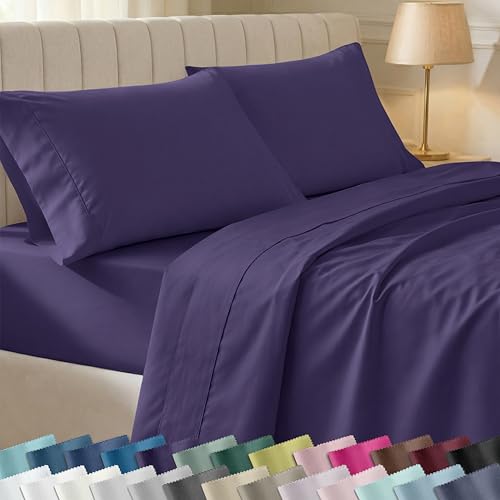 California Design Den Twin XL Sheet Sets - 400 Thread Count Sateen, 100% Cotton Sheets Set, Deep Pockets, Cooling and Durable Bedding for Dorm Rooms & Adults - Purple