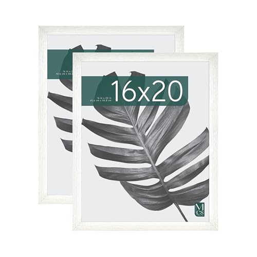 MCS Studio Gallery 16x20 Poster Frame White Woodgrain, Vertical & Horizontal Wall Hanging Large Picture Frame for Photos, Posters & Art Prints (2-Pack)
