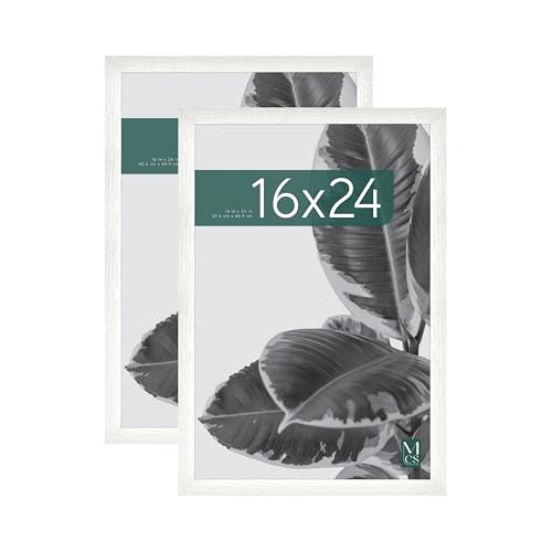 MCS Studio Gallery 16x24 Poster Frame White Woodgrain Engineered Wood, Vertical & Horizontal Wall Hanging Large Picture Frame for Photos, Posters & Art Prints (2-Pack)