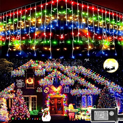 KNONEW 1600 LED Christmas Lights Outdoor Decoration Multicolor 164FT Timer 8Modes Hanging Fairy String Lights with 320 Drops, Plug in Waterproof Indoor Decor for Holiday Wedding Party Window Garden
