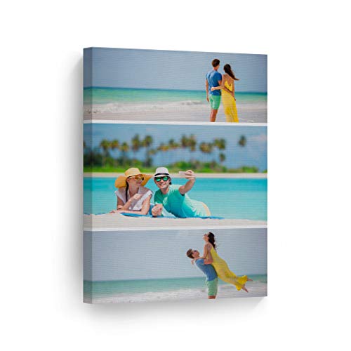 Smile Art Design Personalized Photo Upload 3 Images Collage Picture Frame Custom Photo Print Canvas Print with your Photos Personalized Gift for men Wedding Bachelorette - 40x30 inches Rolled Up