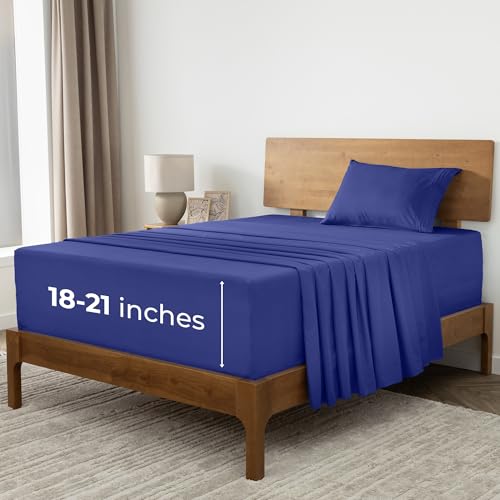 Mellanni Extra Deep Twin Sheets - 3 PC Iconic Collection Bedding - Hotel Luxury, Ultra Soft, Cooling Bed Sheets - Wrinkle, Fade, Stain Resistant (Twin, Royal Blue)