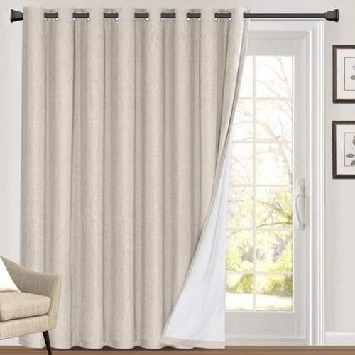 PrinceDeco 100% Blackout Curtains for Living Room Sliding Door Curtain Blackout Curtains 96 Inches Long Patio Drapes for Sliding Door Thermal Insulated Curtain,W100 X L96 Inch, Natural