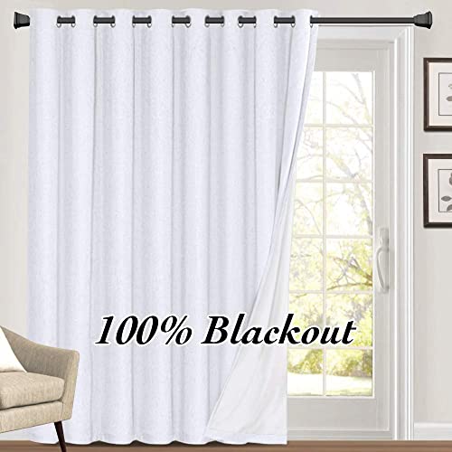 PrinceDeco Blackout White Curtains 84 Inches Long Thermal Curtains for Sliding Glass Door Room Darkening Curtains for Living Room Extra Wide Sliding Glass Door,W100 X L84 Inch, Pearl White