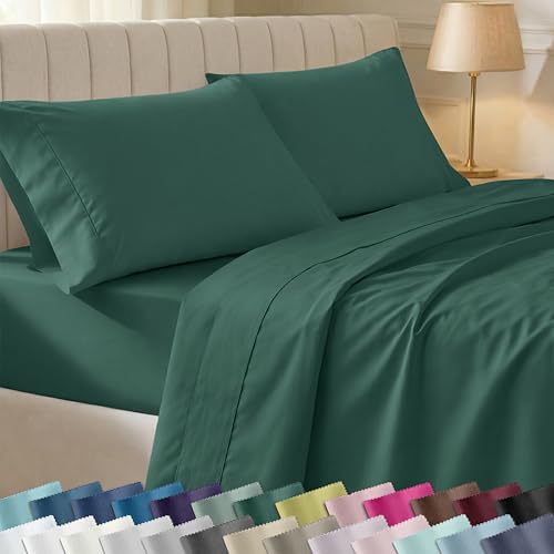 California Design Den Twin XL Sheet Sets - 400 Thread Count Sateen, 100% Cotton Sheets Set, Deep Pockets, Cooling and Durable Bedding for Dorm Rooms & Adults - Hunter Green