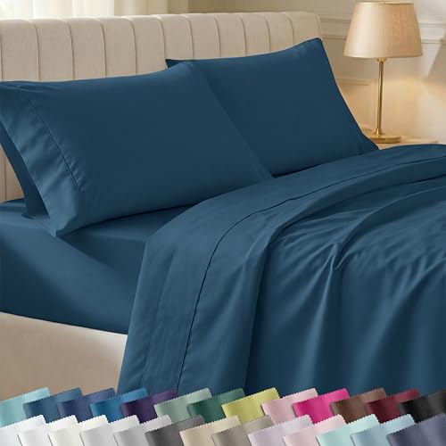 California Design Den Soft Twin Sheets Set - 400 Thread Count Sateen, Natural 100% Cotton Sheets, Deep Pockets, Cooling and Durable Bedding Set for Dorm Rooms & Adults - Peacock Blue