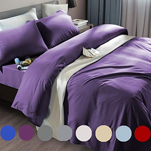 SONORO KATE Bed Sheet Set Super Soft Microfiber 1800 Thread Count Luxury Egyptian Sheets Fit 18-24 Inch Deep Pocket Mattress Wrinkle-4 Piece (Purple, Twin XL)