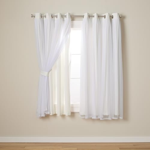 TOWN & COUNTRY LUXE Talia Double Layer Indoor Curtains, Sheer and Room Darkening Blackout, Grommet Top, Energy Efficient, 2-Pack Set, 52"x63", Vanilla