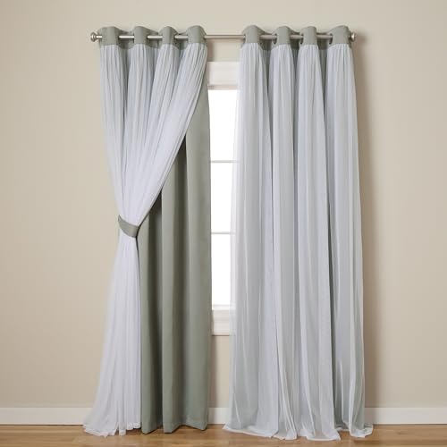 TOWN & COUNTRY LUXE Talia Double Layer Indoor Curtains, Sheer and Room Darkening Blackout, Grommet Top, Energy Efficient, 2-Pack Set, 52"W x 108"L (Pack of 2), Soft Grey 2 Count