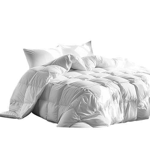 Serta Goose Feather Down Fiber Cotton Comforter Twin Size - 100% Cotton Duvet Insert - Hotel Luxury Hypoallergenic Bedding Comforter Light Warmth 68 x 90 Inch White