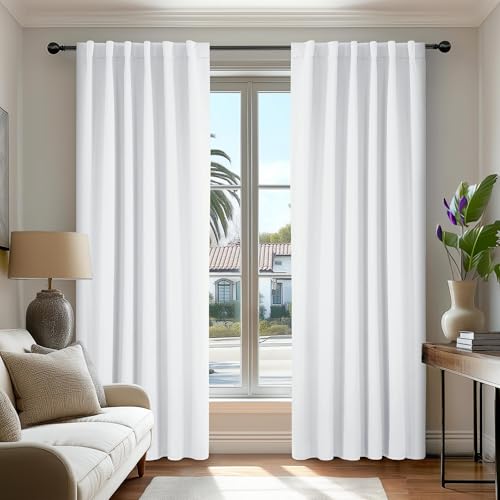 Deconovo Curtains  Room Darkening, Noise-Reducing, Thermal Insulated  Energy-Efficient Window Treatment for Bedroom, Living Room & Home Office  2 Panels, Pure White, 52W x 108L Inch