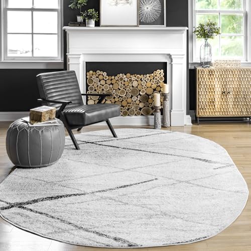 nuLOOM Oval 5x8 Thigpen Contemporary Area Rug, Grey, Abstract Lines, Non-Slip Backing, Stain Resistant, For Bedroom, Dining Room, Living Room, Hallway, Office, Kitchen, Entryway