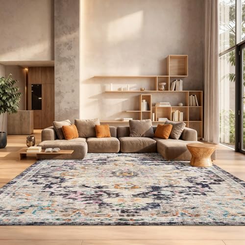 SAFAVIEH Area Rug 6x9 - Madison Collection - Black & Gold, Boho Chic Distressed Medallion Design, Non-Shedding & Easy to Clean, Ideal for Living Room, Bedroom, Dining Space (MAD473Z)