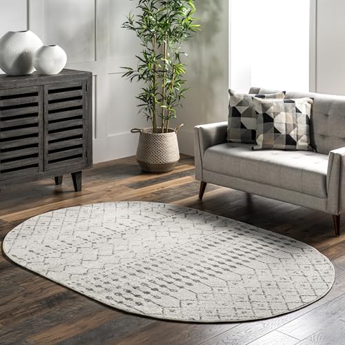nuLOOM Oval 5x8 Moroccan Blythe Area Rug, Grey, Faded Bohemian Design, Stain Resistant, For Bedroom, Dining Room, Living Room, Hallway, Office, Kitchen, Entryway