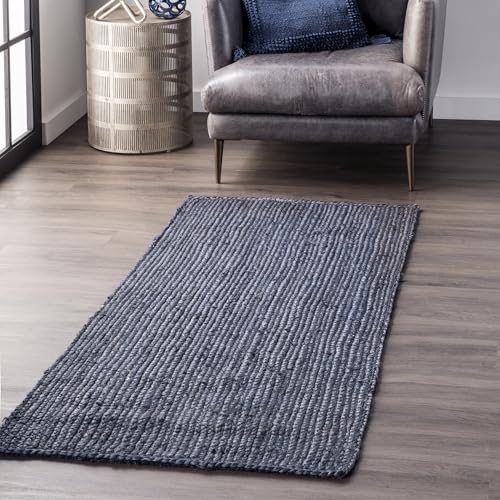 nuLOOM 2x8 Rigo Jute Hand Woven Area Rug, Navy, Solid Farmhouse Design, Natural Fiber, For Bedroom, Living Room, Dining Room, Hallway, Office, Kitchen, Entryway