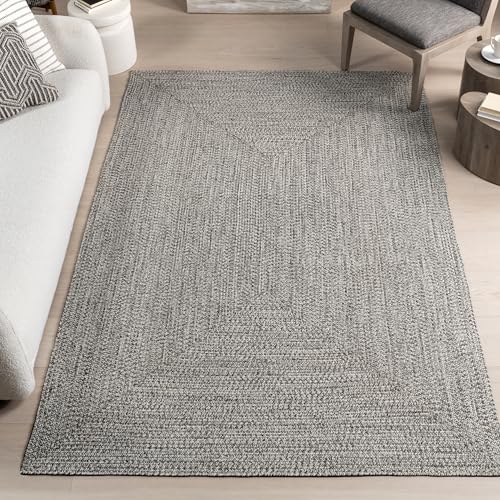 nuLOOM 8' x 11' Solid Hand Braided Indoor/Outdoor Area Rug, Pet-Friendly, High Traffic, Weather Resistant, for Patio, Balcony, Bedroom, Living, Dining Room, Wynn Salt and Pepper