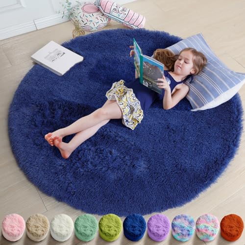 Navy Blue Round Rug (Amdrebio)
