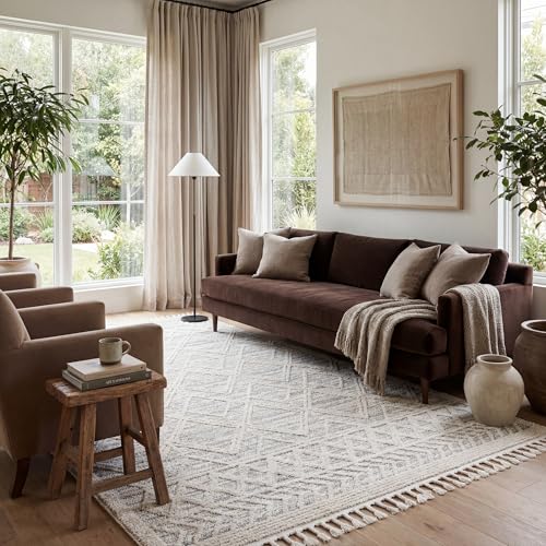nuLOOM 5x8 Ansley Moroccan Tassel Area Rug, Light Grey, High-Low Textured Bohemian Design, Plush High Pile, Stain Resistant, For Bedroom, Living Room, Hallway, Entryway