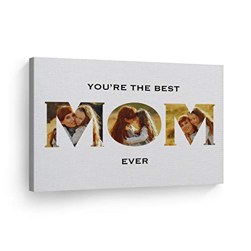 Smile Art Design Custom Photo Print Canvas Print with your Photos Personalized Photo Upload 3 Images Collage Picture Mom Lettering Frame Personalized Gifts for Moms Mothers Day Gift - 19x28 inches