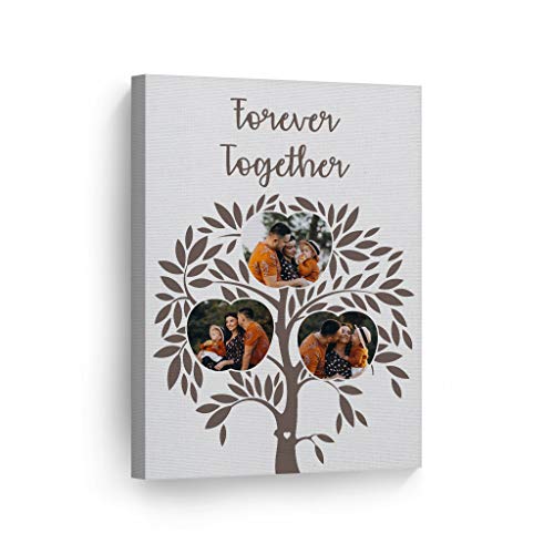 Smile Art Design Custom Photo Print Canvas Print with your Photos Personalized Photo Upload 3 Images Collage Picture Apple Frames in Tree Personalized Gifts Wedding Gift Bridal Decorations - 28x19
