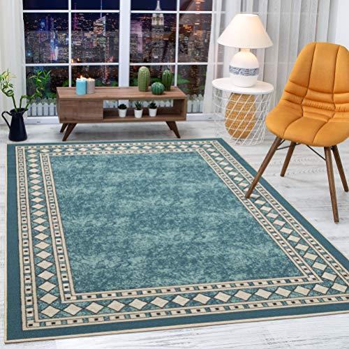 Antep Rugs Alfombras Modern Bordered 5x7 (Blue)