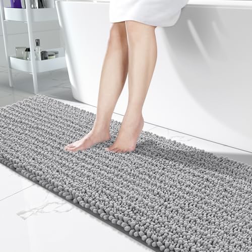 Yimobra Bathroom Runner Rug 70x24 Inch - Extra Long Non Slip Chenille Bath Mat, Soft & Absorbent, Machine Washable Shaggy Hallway Carpet for Vanity Tub Shower, Gray Home Decor Accessories