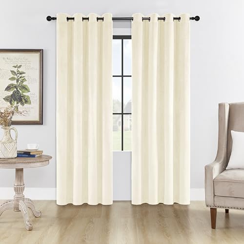 SMILETIME Ivory White 72 in Velvet Curtains