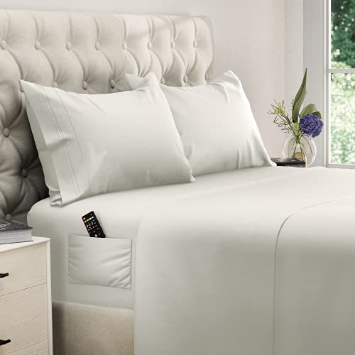 DREAMCARE California King Sheet Sets  4 pcs Cooling Sheets  up to 21 Deep Cal King Sheets  Hotel Luxury Sheets & Pillowcases  Superior Softness 100% Fine Microfiber with Side Pocket  Ivory