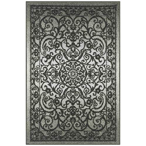 Maples Rugs Pelham Transitional Area Rugs - Made in USA - Washable, Non Slip, Pet-Friendly Mat for Bedroom, Office, and Entryway, 3'4 x 5, Grey Tonal