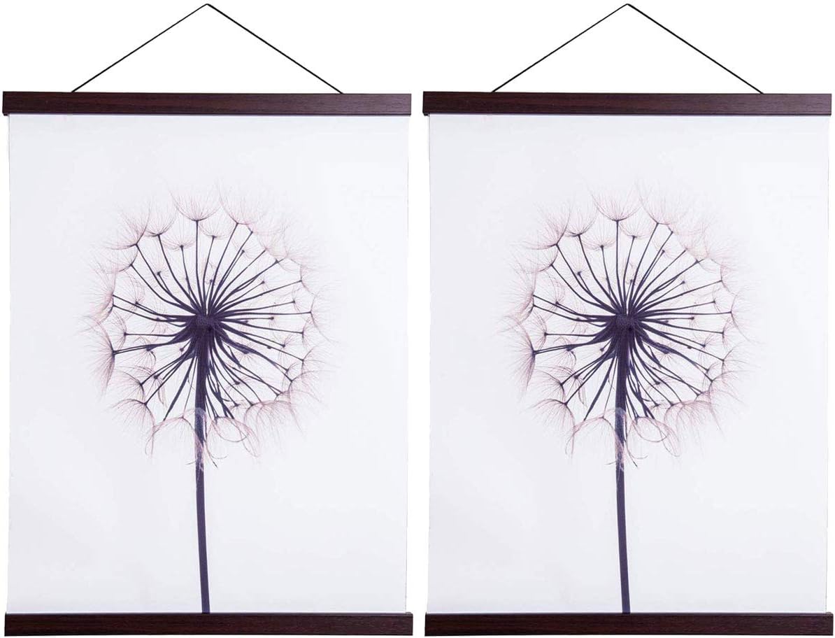 2 Pack Magnetic Poster Hanger Frame, 33x24 33x23 33x47 Light Wood Wooden Magnet Canvas Artwork Print Dowel Poster Hangers Frames Hanging Kit (Walnut, 33", 2 Packs)