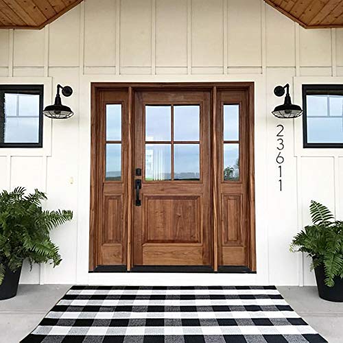 Buffalo Plaid Outdoor Rug, 3'x5' Black and White Check Indoor/Outdoor Area Rugs, Layering Rug for Hello/Welcome Door Mat, Washable Cotton Woven Farmhouse Mat for Fall Front Porch Decor