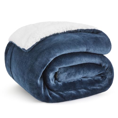 Bedsure GentleSoft Sherpa Fleece Throw Blanket Twin Size for Couch - Thick and Warm, Soft Fuzzy Plush Twin Blanket for Winter, Slate Blue, 60x80 Inches